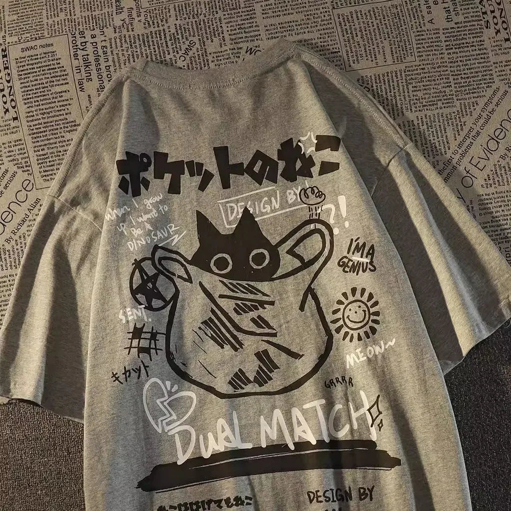 Japanese Retro Pocket Cat T-shirt