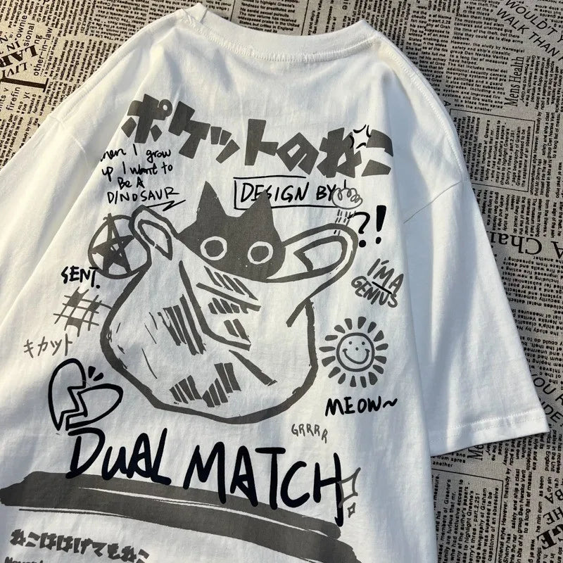 Japanese Retro Pocket Cat T-shirt