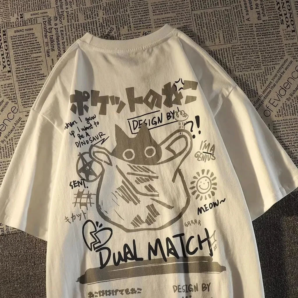 Japanese Retro Pocket Cat T-shirt